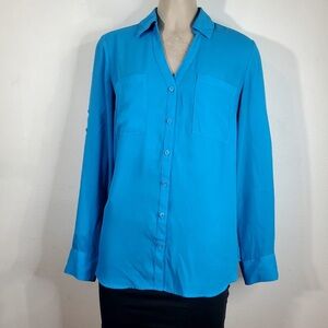 EXPRESS Blouse “The Portofino Shirt” Blue Women’s Size M Button Up